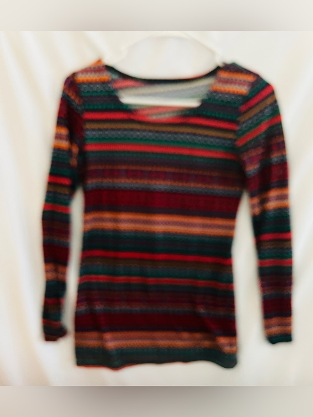 Multicolor Geometric Aztec Print Long Sleeve Scoop Neck Top Knit Shirt